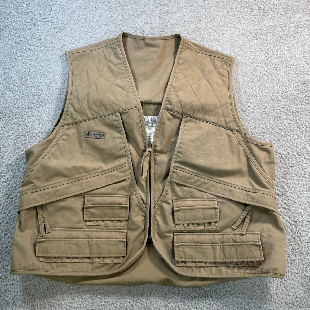 Columbia Mens XL Tan Utility Hunting Fishing Vest Multi-Pocket F4 HM 1240 Khaki